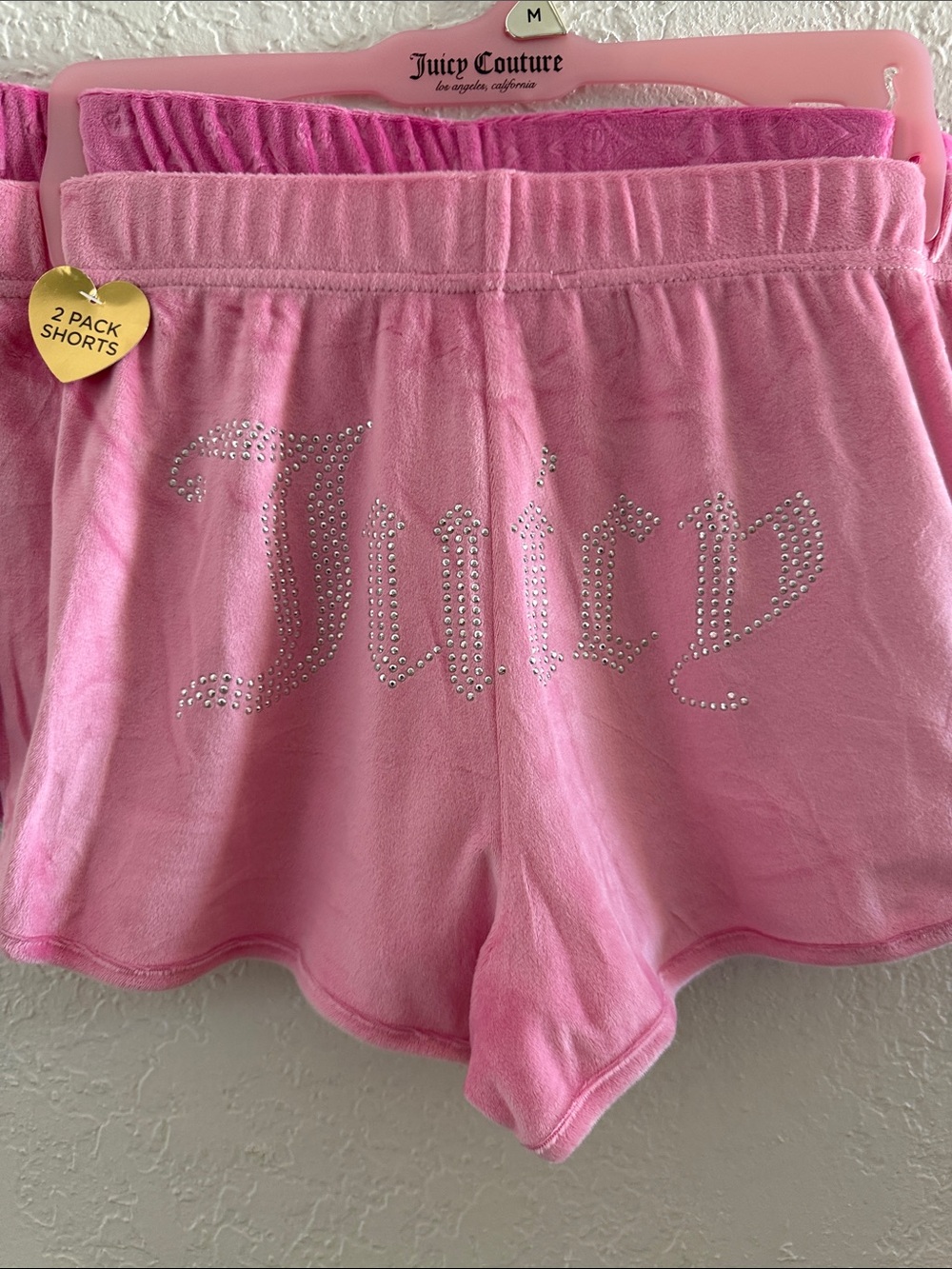 Juicy Couture Pink Rhinestone Logo Pajama Shorts 2-Pack Medium